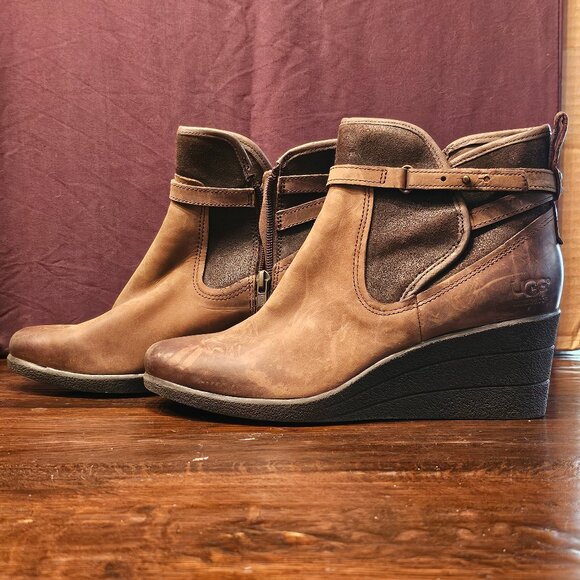 UGG Brown Wedge Booties Size 9 - Picture 1 of 6